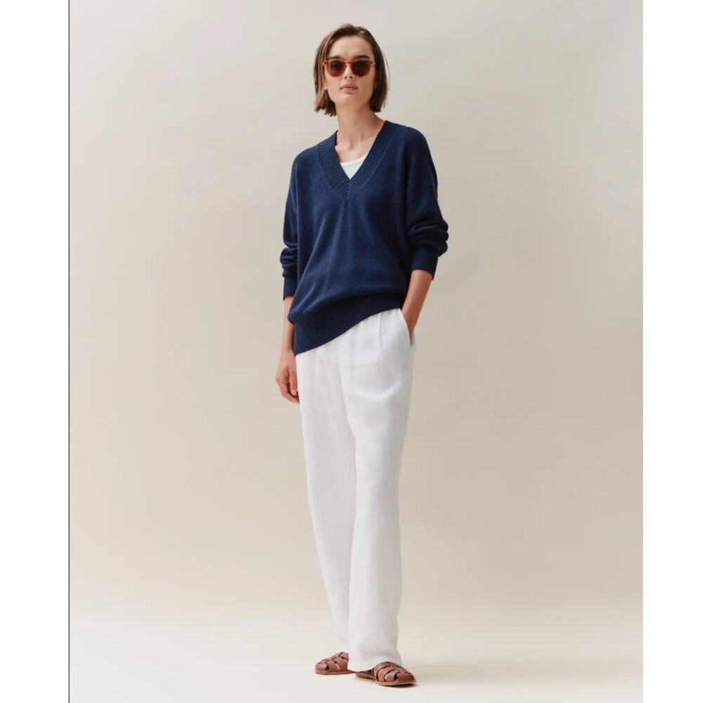 Quince 100% European Linen Pleated Trouser Pants 2 White Beachy Minimalist Lined